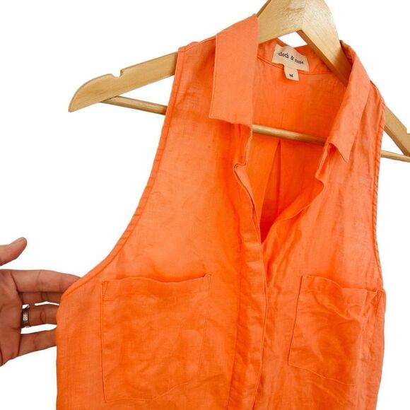 Cloth & Stone orange sleeveless linen button up shirt size Medium - Picture 2 of 6